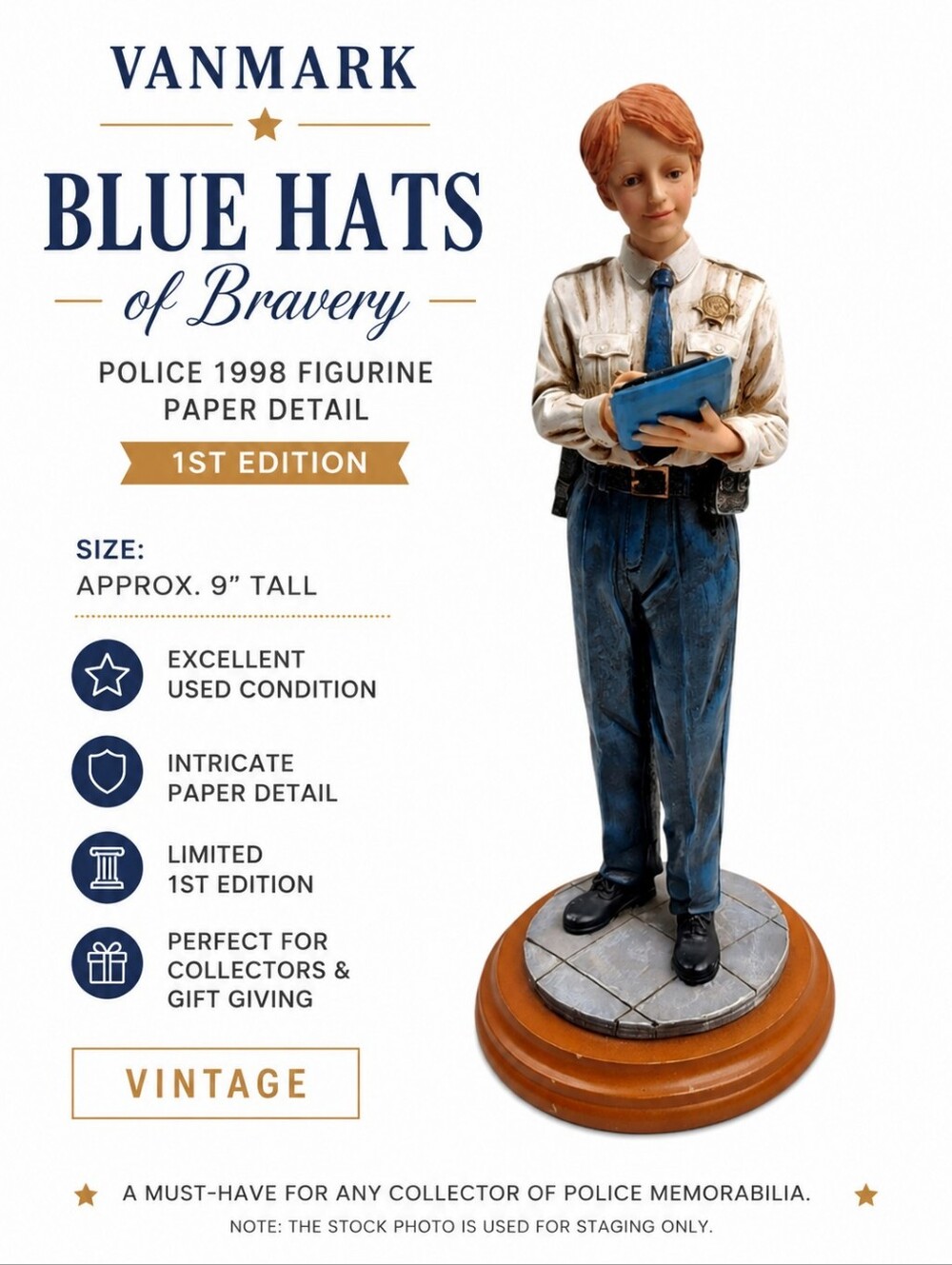 Vanmark Blue Hats of Bravery Police Figurine 1998 Paper Detail 1st Edition